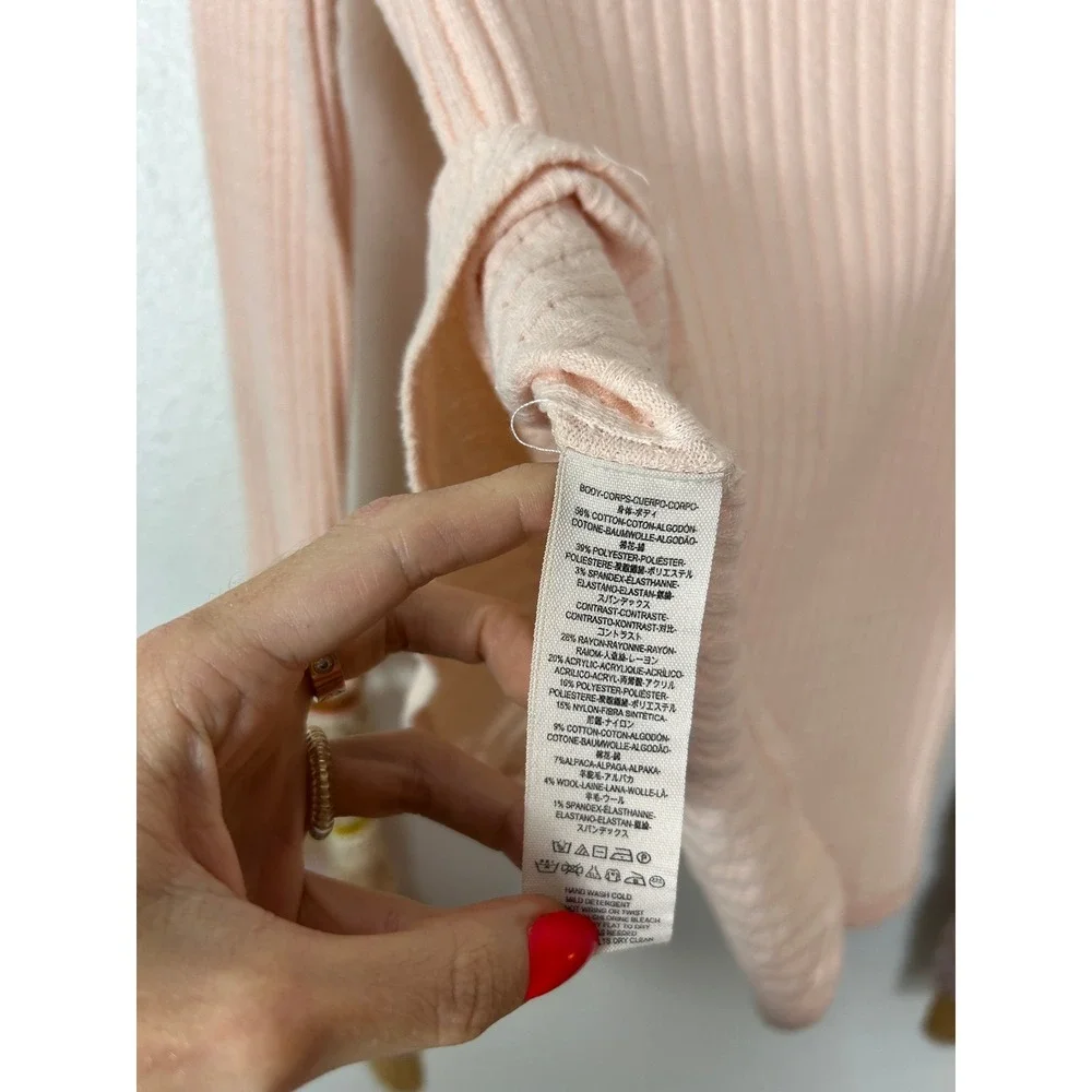 Free People Mixed up Cuff Thermal Sweater Top Peach Large Boho